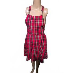 Hot Topic Red Plaid Overall Dress O-Ring Zipper Punk Mall Goth Y2K sz S